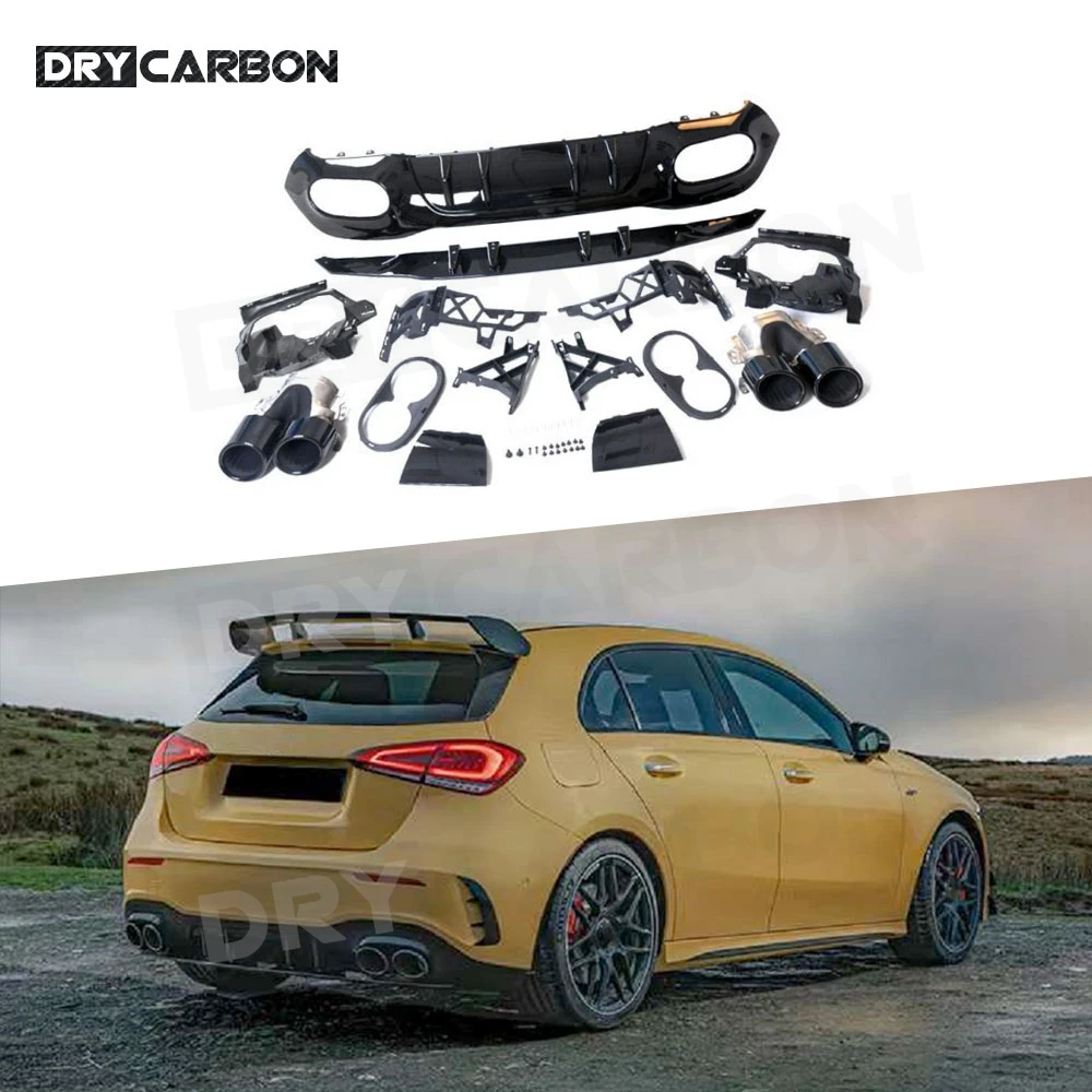 Gloss Black Rear Diffuser Exhaust Tips Brackets For Benz A Class W177 A180 A200 250 A35 A45 Hatchback 2020+ Carbon Look ABS