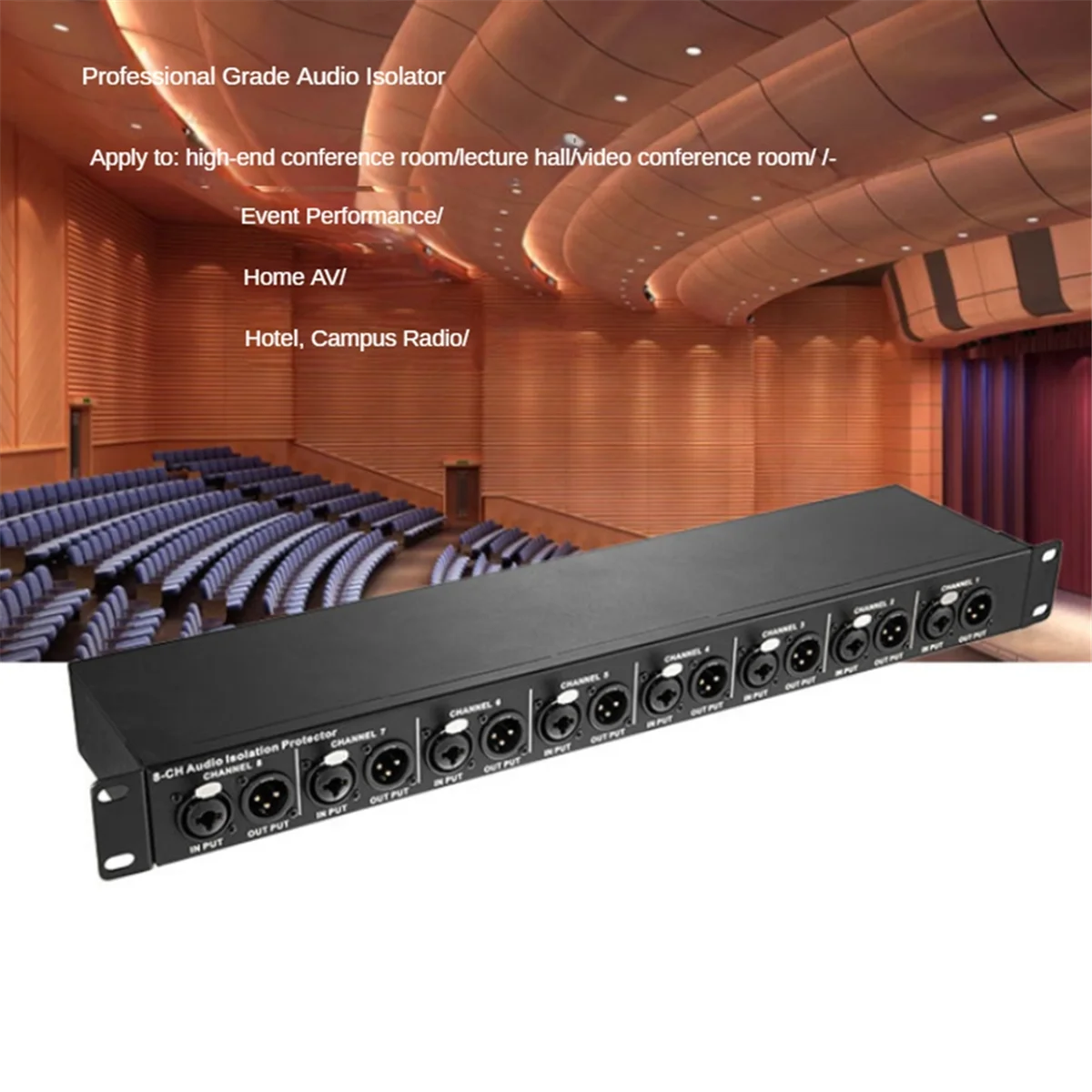 T8 Multi-Function 8-Channel Audio Isolator 1U Rack Mounted XLR 6.35mm Audio Isolator Eliminates Current