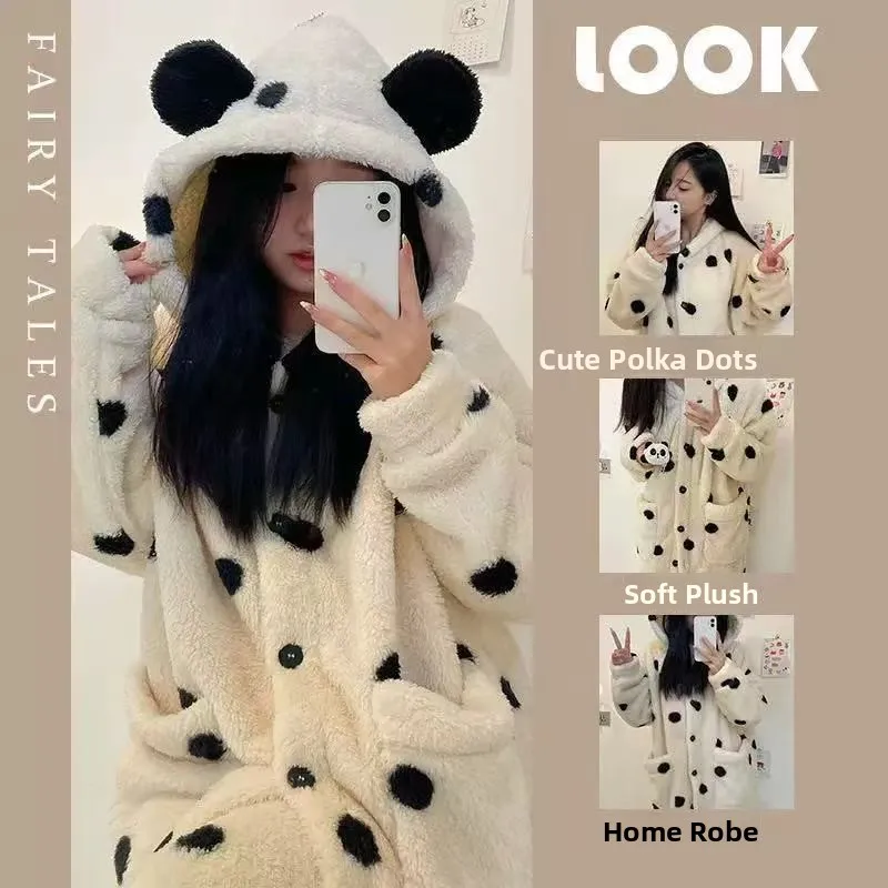 Conjunto de Bata de Franela Gruesa con Forro Polar Coral para Mujer con Gorro, Ropa de Casa Cálida, Ropa de Dormir Transpirable y Cómoda
