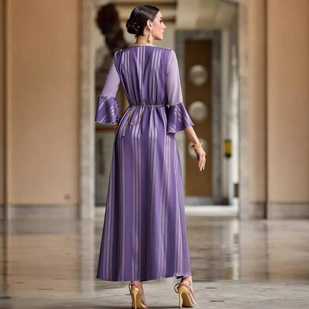 

Neck Ba4137 Fashion v Long Sleeve Muslim Handmade Beading Dress Elegant Abaya Robe Abaya Ramadan Dubai Luxury Islam Elegant