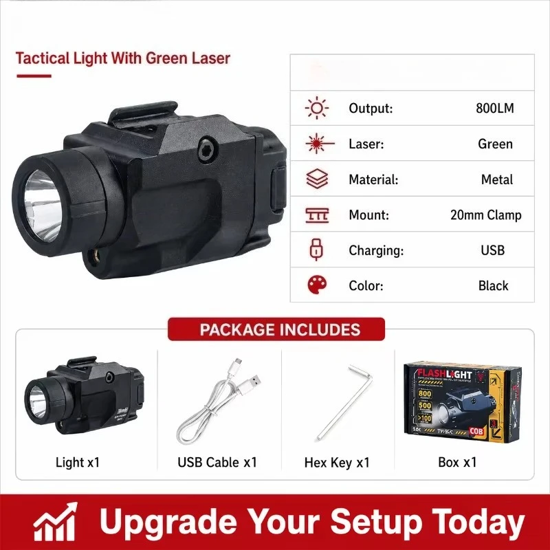 Sturdy 20mm Clamp Light Unit 800LM Red Green Laser Metal Under‑barrel Hobby Accessory
