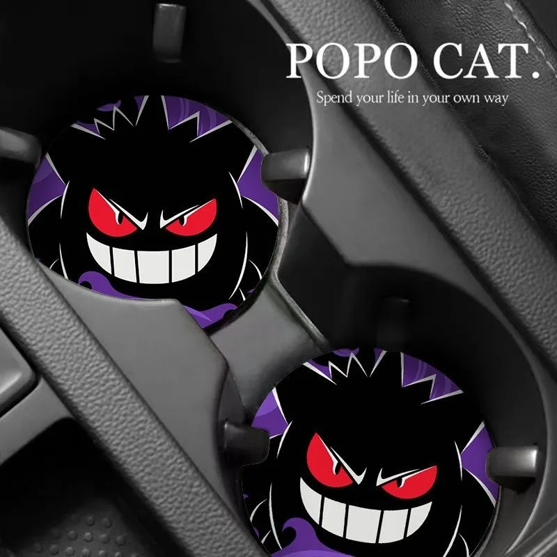 2 قطعة مجموعة الكرتون Gengar سيارة كوستر أنيمي موضة رشاقته عدم الانزلاق بولي Leather قاعدة أكواب جلدية الداخلية اكسسوارات الديكور مسند للكوب