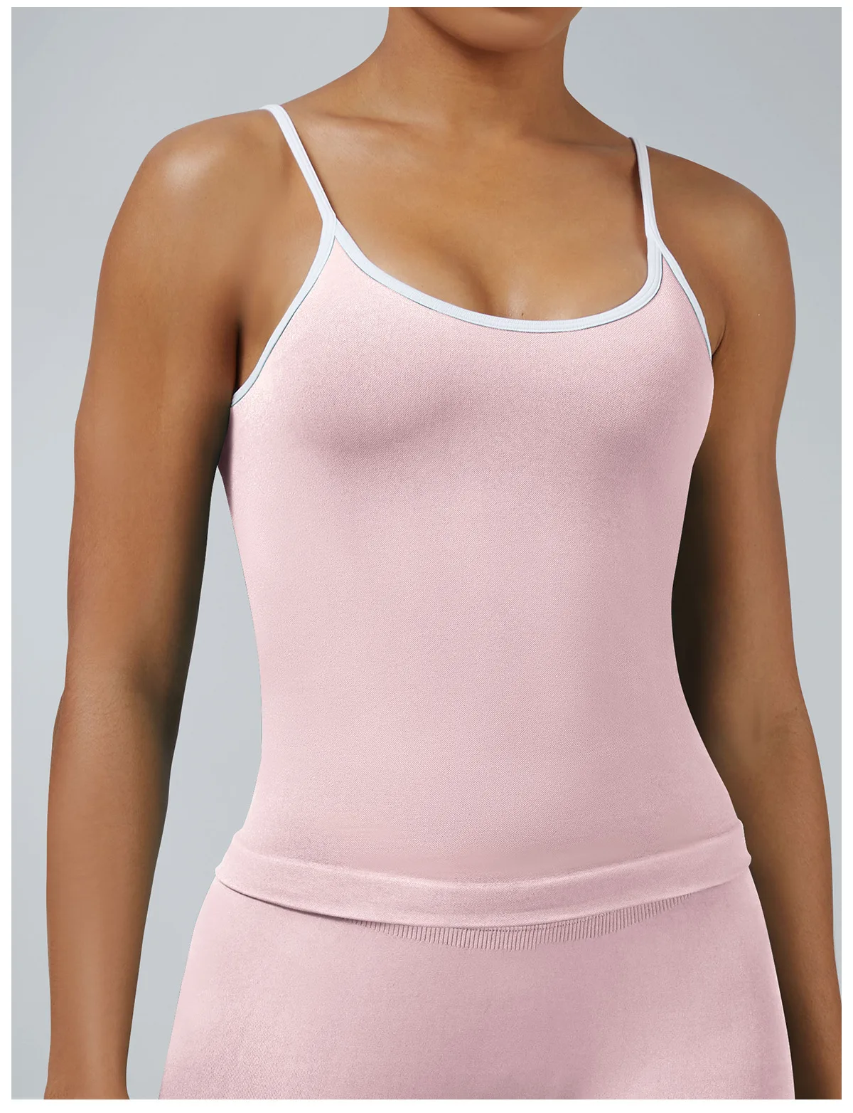 Damen Color-Blocking Gym-Sport-Tops Sommer Yoga Fitness Sexy Rückenfreie Strick-Camisoles mit Brustpolster und Trägern – Detail 13