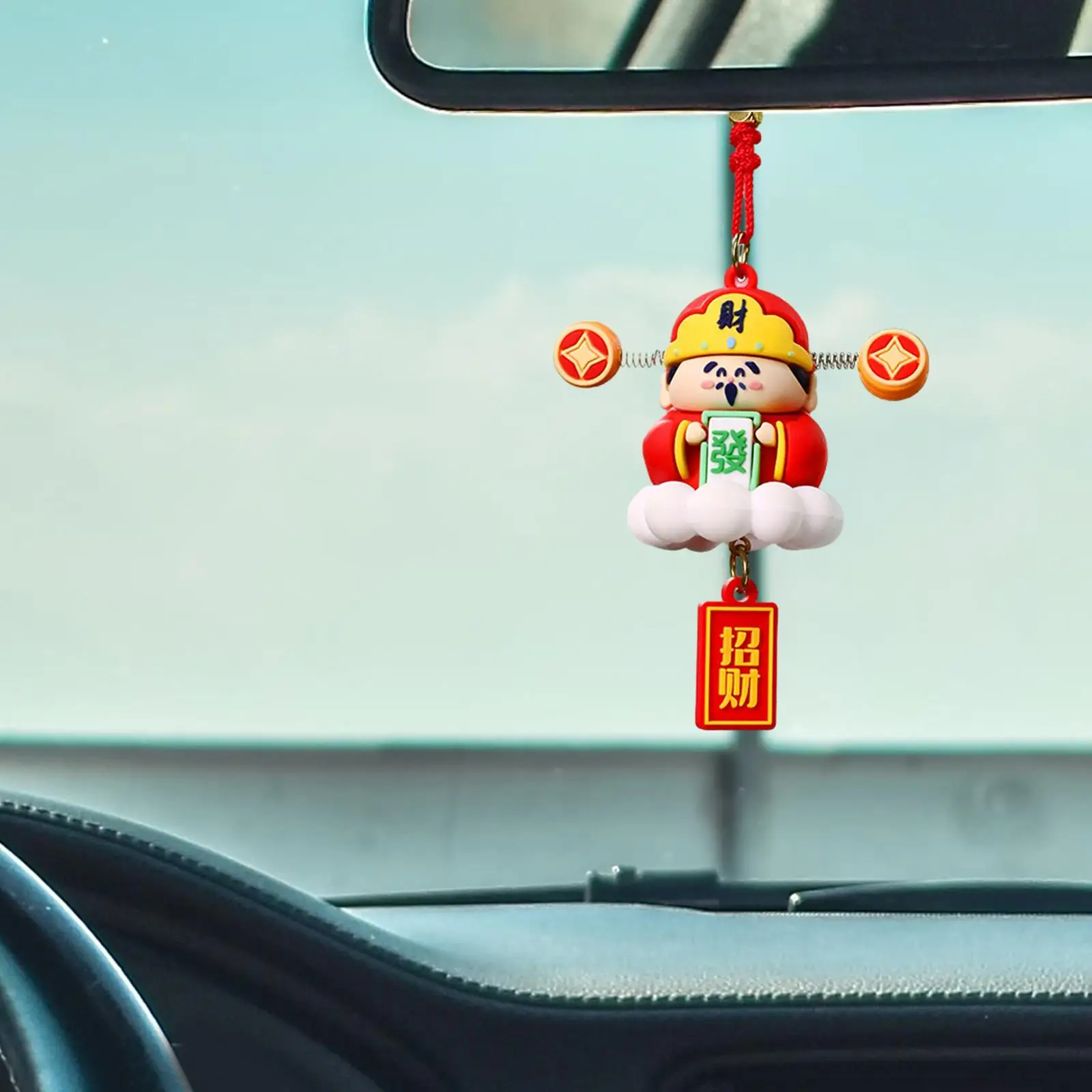 Mini Silicone Car Hanging Ornament Cartoon God of Fortune Figurine Wealth Immortals Pendant for Office Bedroom Chinese New Year