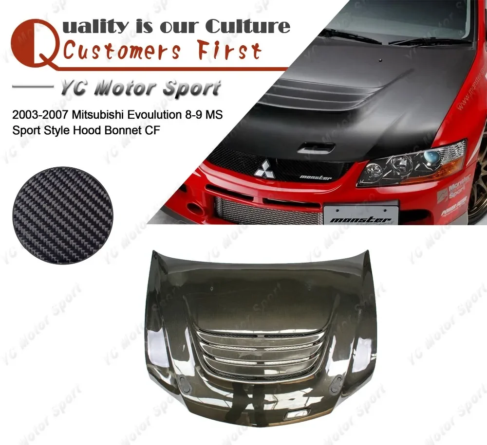 Car Accessories Carbon Fiber MS Sport Style Hood Bonnet Fit For 2003-2007 Evoulution 8-9 EVO 8 9 Hood Cover