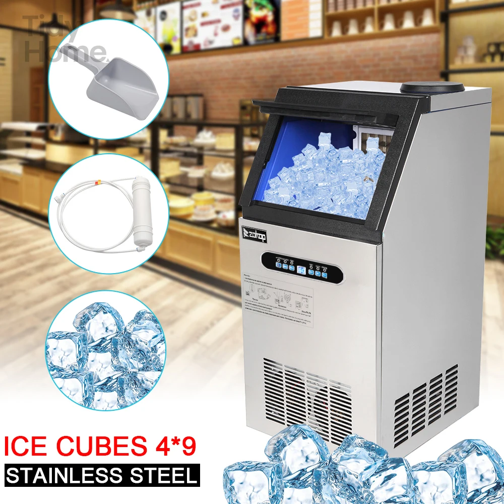 24h Ice Maker Stainless Steel Transparent Frosted Lid/Display/4*9 Aluminum Ice Tray,Automatic operation function,for Family,Bars