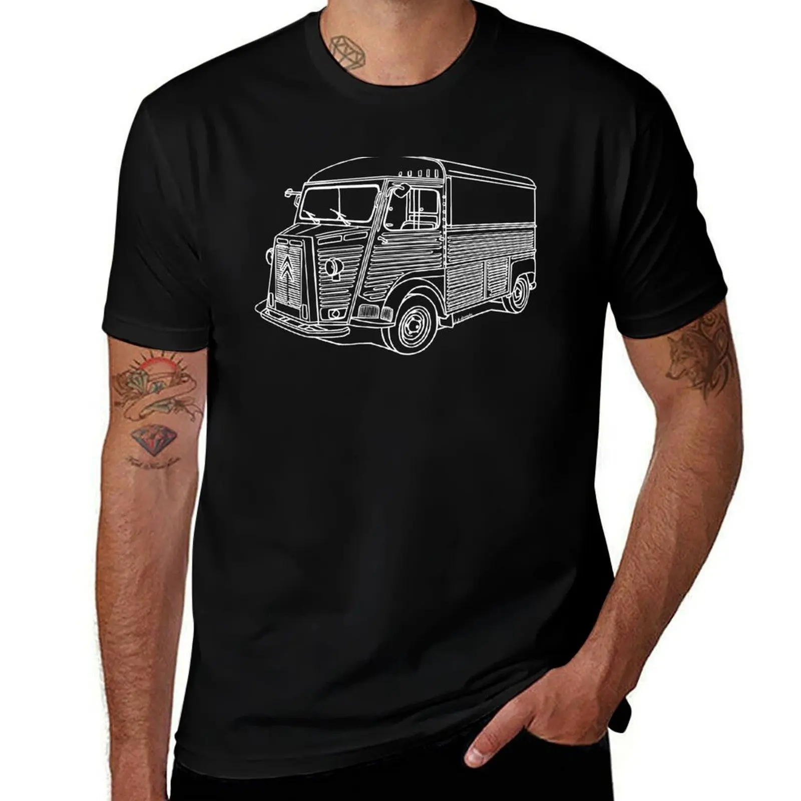 

The classic French van in white line drawing T-Shirt t shirt for man T-Shirt