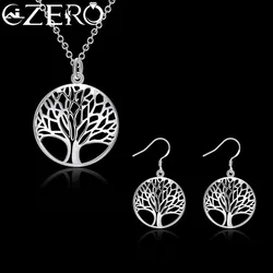 Hot Woman Jewelry Sets 925 Sterling Silver Fine Retro Round Tree Pendant Necklace Earrings Fashion Party Wedding Holiday Gifts