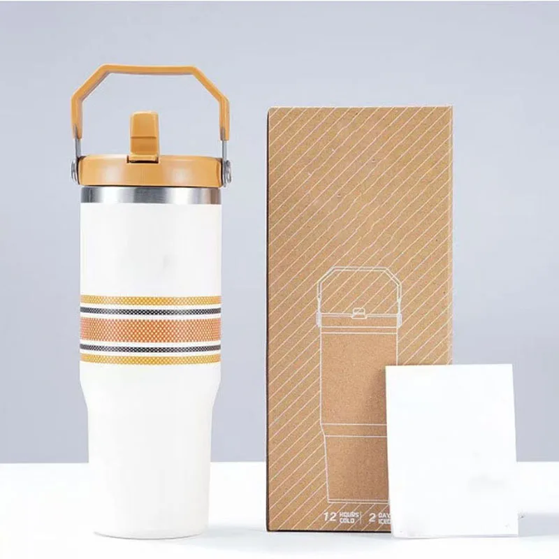 Gobelet à paille isolé en acier inoxydable, tasse à crème glacée de sport, grande capacité