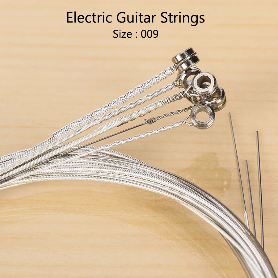 1 Set 6 Pcs Electric Guitar Strings Size 009 Metal Silver Color