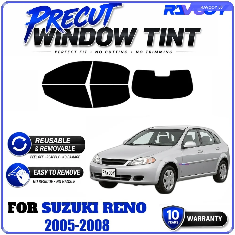 RAVOOY Precut Window Tint, Reusable Removable EPU Film, Custom Fit for Suzuki Reno 2005-2008, UV Heat Protection