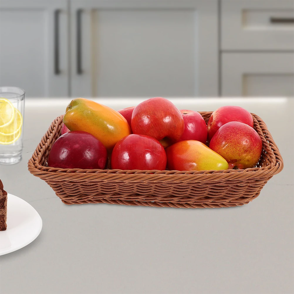 

Bread Basket Plastic Rattan Woven Storage Basket For Kitchen Counter Small Rectangular Food Organizer Empty Baskets To