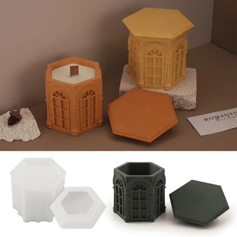 Roman Castle Architecture Candle Holder Silicone Mold DIY Crafts Desktop Decoration Jewelry Storage Jar Plaster Resin Molds