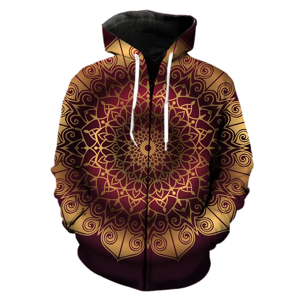 Mandala Men's Zipper Hoodie Long Sleeve Teens 3D Print Tops Streetwear Cool With Hood Jackets Sweatshirts Hip Hop Fashion Funny