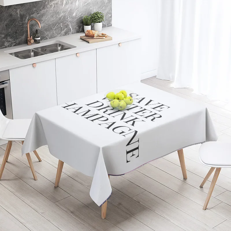 Modern Dining Tablecloth - Black & White Print Fabric Home Decor - Easy Cleaning Waterproof Anti-Oil Drop Table Cover