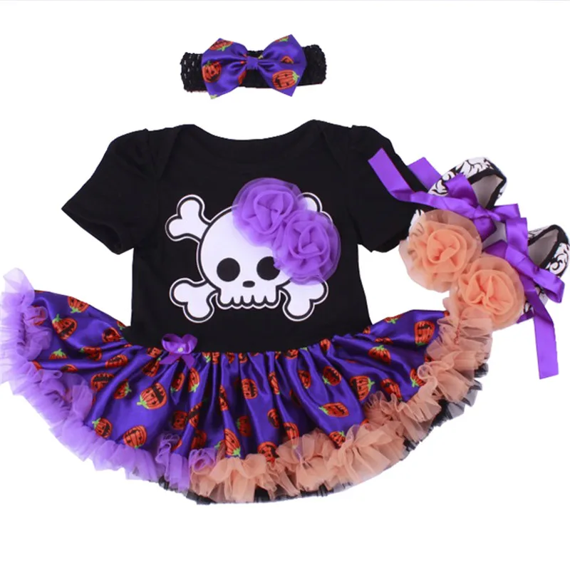 Skull Black Baby Girl Halloween Costumes Lace Petti Rompers Dresses Jumpsuit Fantasias Infantil Girls Clothes Infant Bebe Set