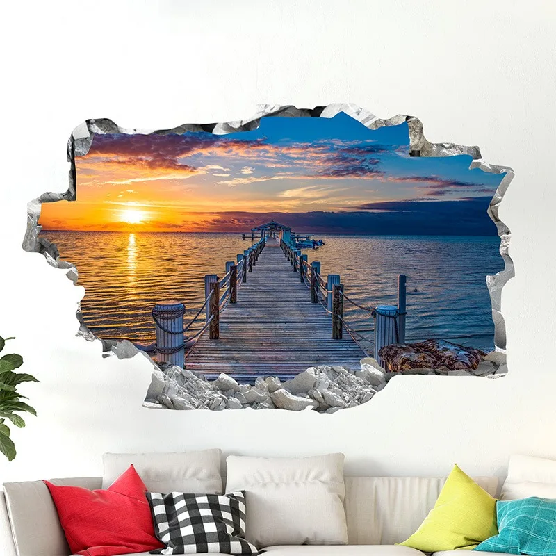 Simulated Lakeside Sunset Sunrise Wall Decal Morning Glow Self‑Adhesive Creative Home Wall Decor