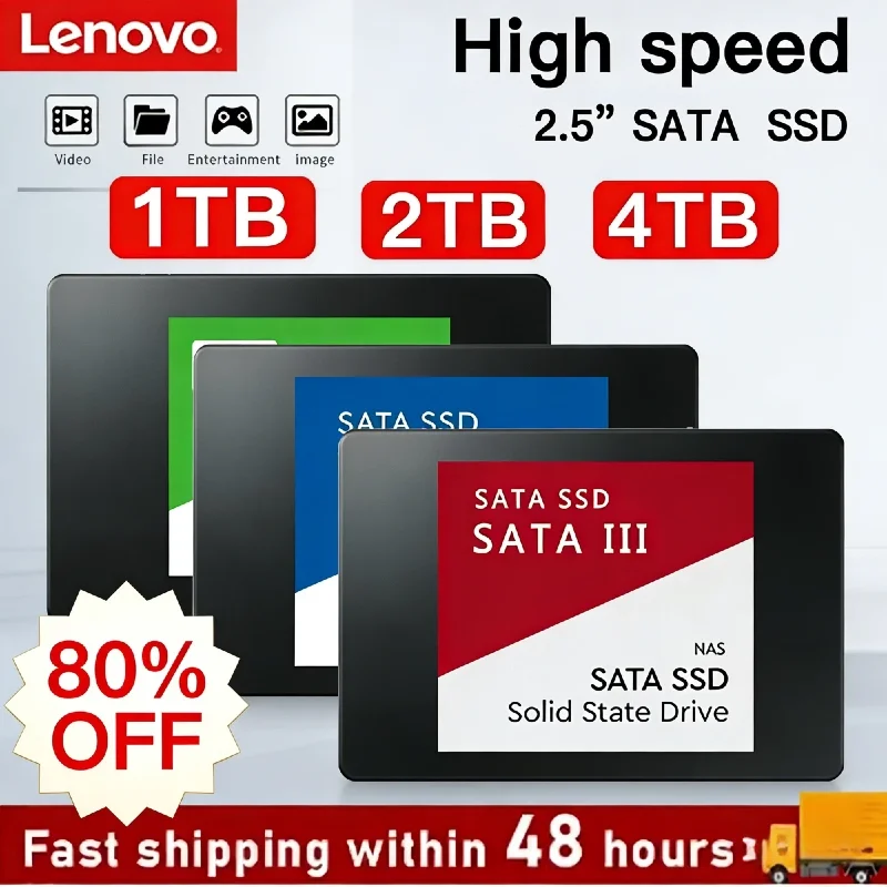 

New Lenovo 4TB Portable SSD USB 3.1 Ultra Fast External Solid State Drive SATA III 2.5 Inch High Speed Storage for Laptop/Mac/PC