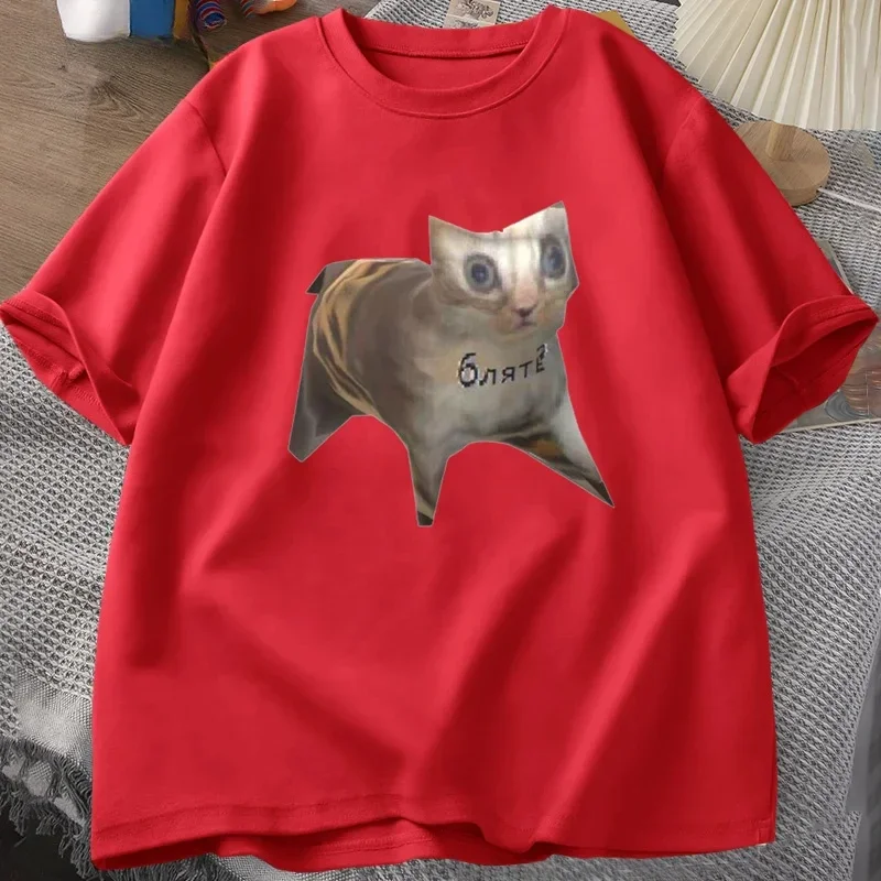 الروسية القط ميمي مضحك الجرافيك طباعة القط التي شيرت عادية Harajuku كم ملابس نسائية عادية الشارع بلايز المحملة الملابس الجمالية #6