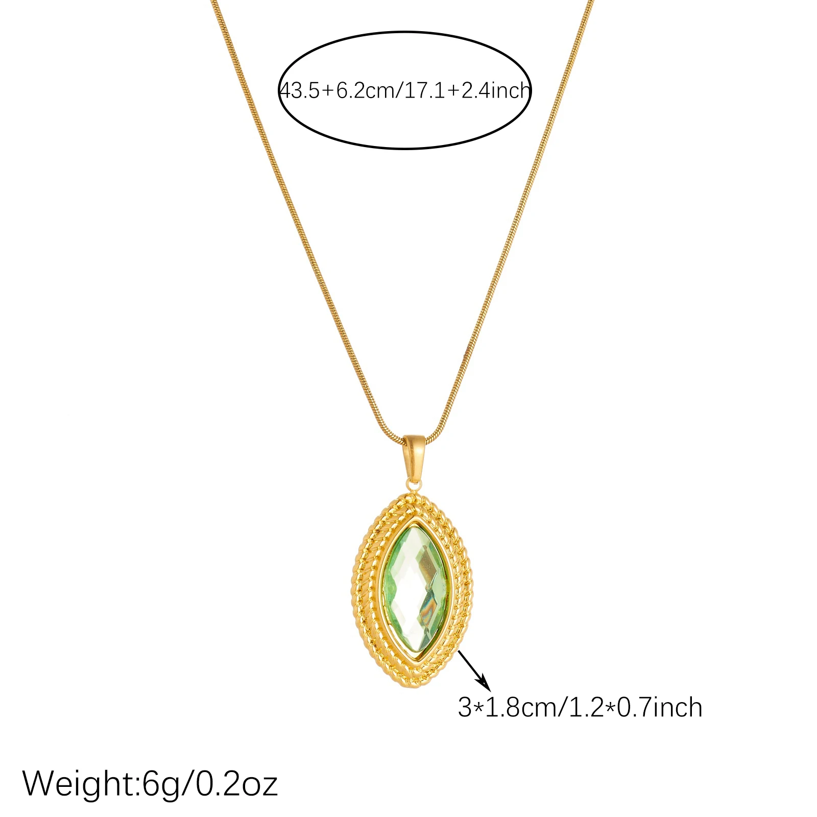 MEYRROYU 316L Stainless Steel Green Crystal Pendant Necklace Braided Edge Snake Chain Necklace for Women Waterproof Jewelry Gift