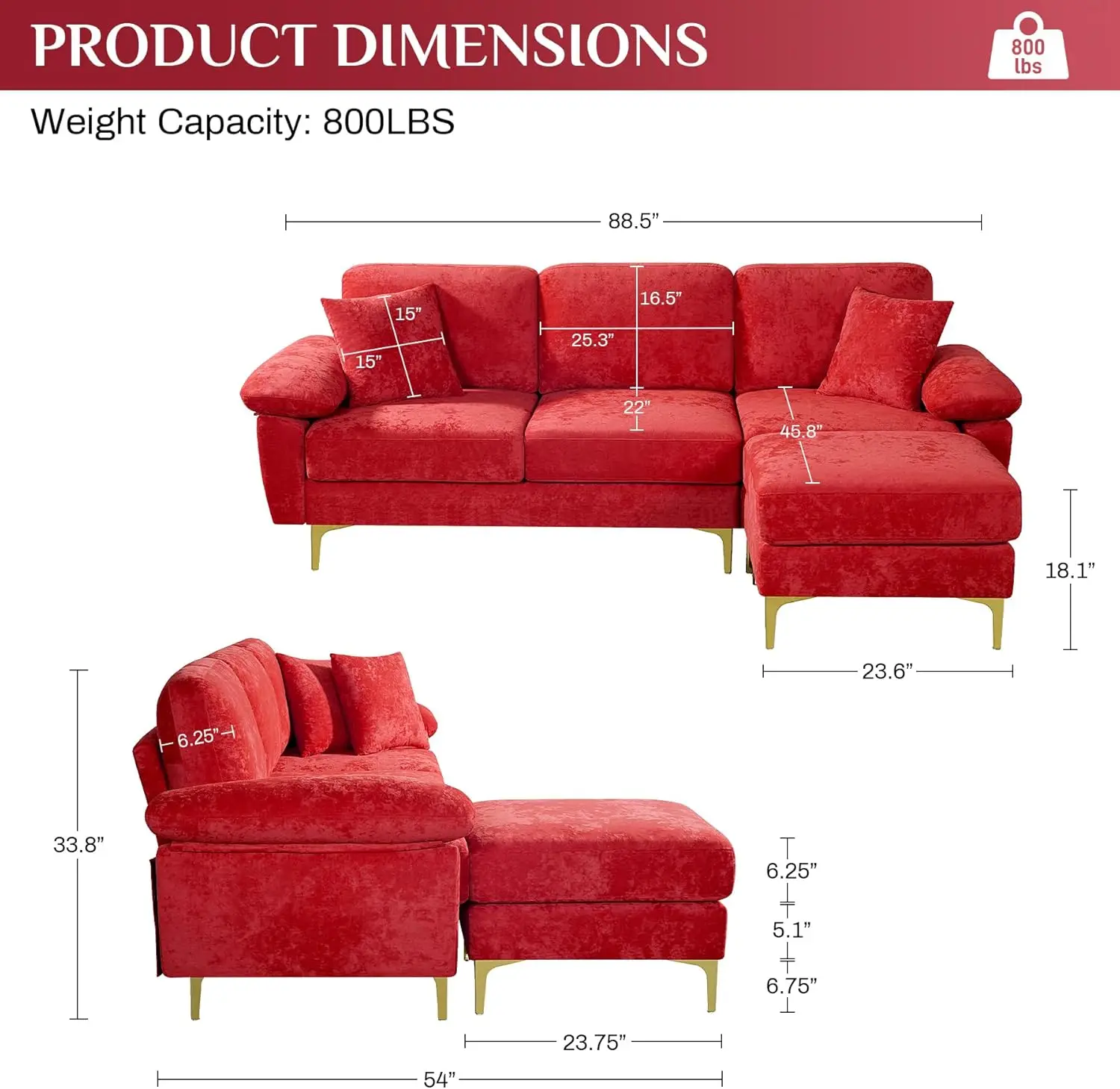 Ouyessir L Shaped Sectional Sofa Couch, 3 Seat Velvet Sofa With Ottoman And Pillows, Upholstered Comfy Couch Sleeper For Living