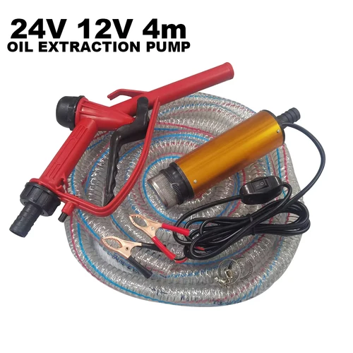 Bomba de agua de 12V, 24V (manguera de 4 metros), juego de pistola de repostaje de 51mm, bomba sumergible eléctrica, bomba de combustible de aceite diésel de acero inoxidable
