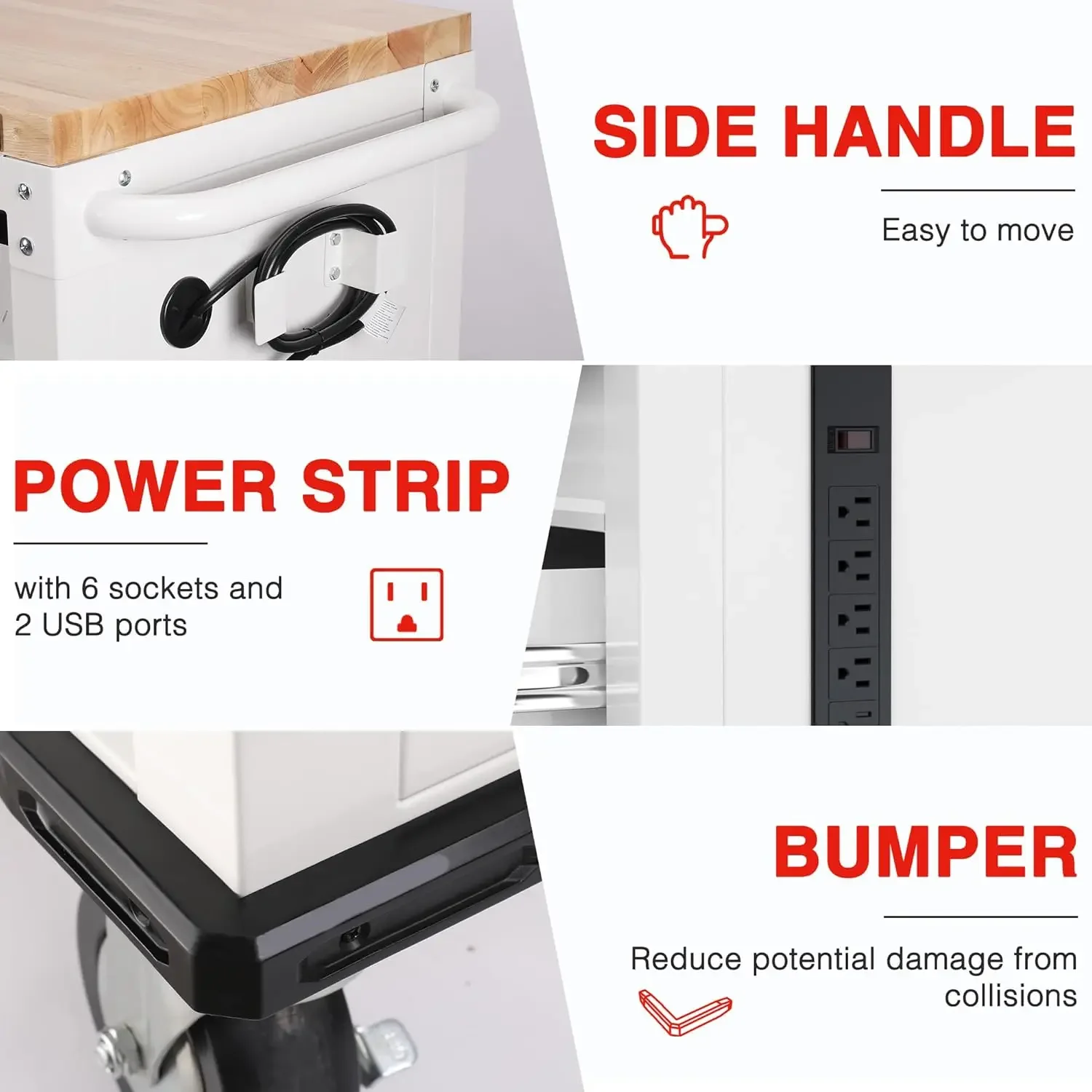 62" x 20" 7-Drawer & 2-Door Rolling Tool Chest, Mobile Tool Storage Cabinet with Power Strip, Locking System