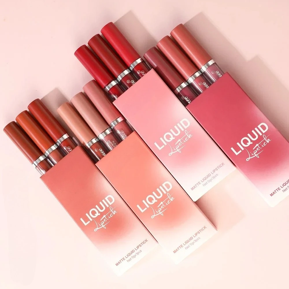 @//3 PCS Liquid Lipsticks Set Long Lasting Make Up For Women Korean Beauty Cosmetics Matte Lipsticks Waterproof Long lasting