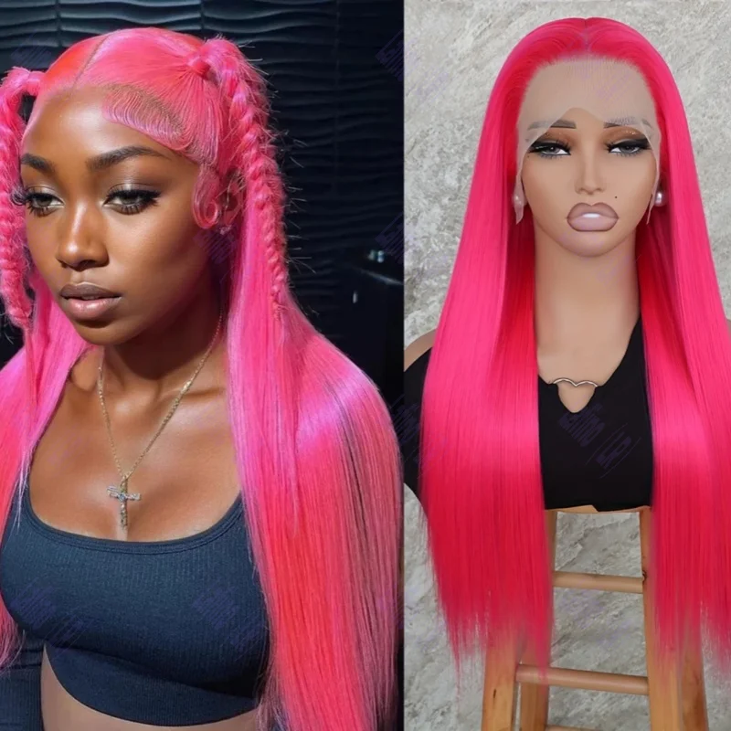 

13x6 Pink Wigs Frontal HD Straight Lace Transparent Front Human Hair 100% Cheap Colored Brazilian Wig On Sale For women Choice
