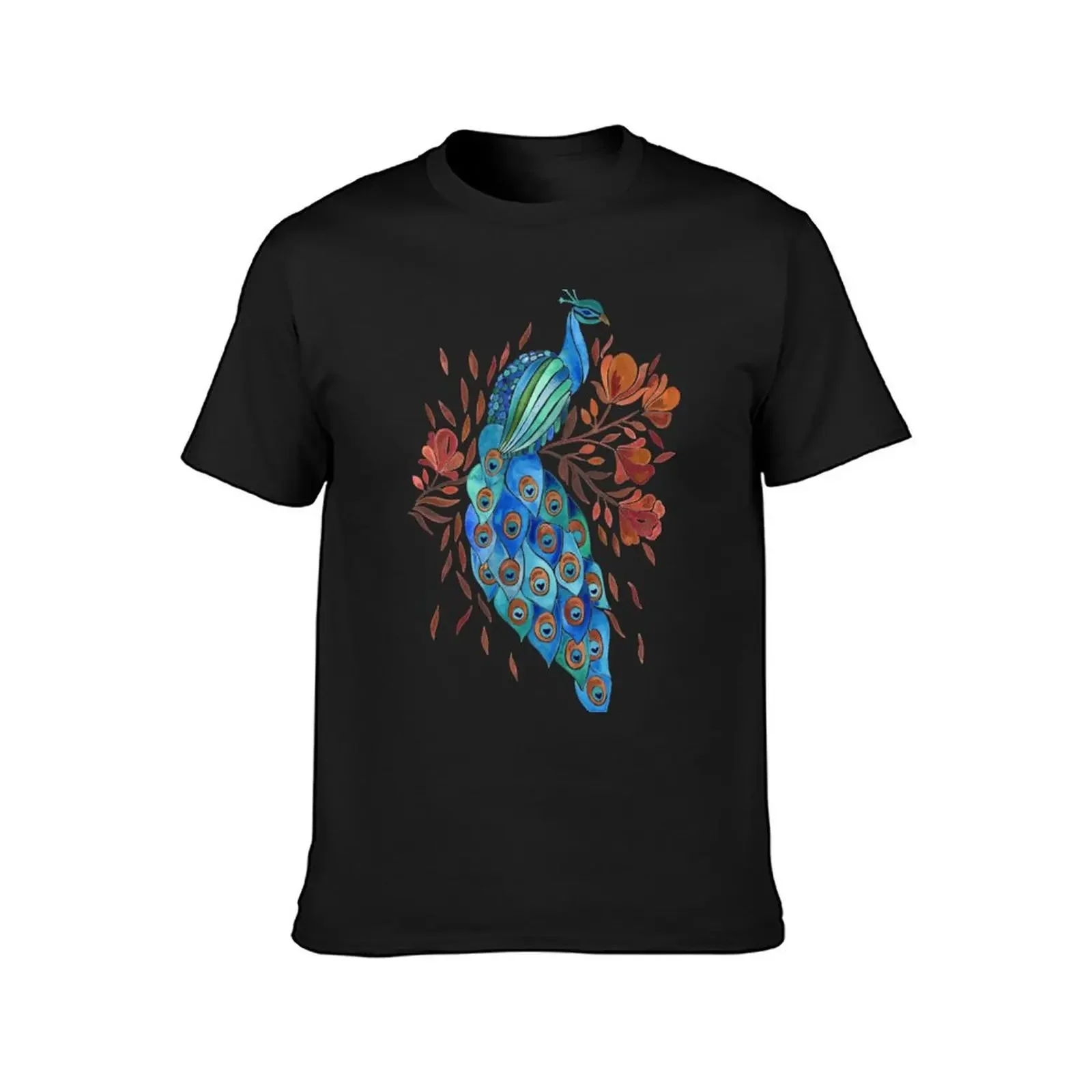 Graceful Peacock – Blue & Rose Gold T-Shirt oversized quick-drying animal prinfor boys customizeds men t shirts