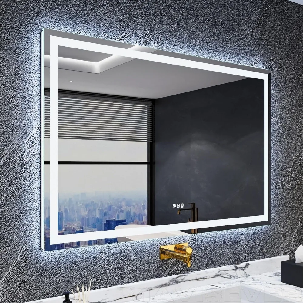 

LED Bathroom Mirror 55"x 36",Front Lit and Backlit Bathroom Mirror with Lights,Stepless Dimmable,Anti-Fog, Shatter-Proof, Memory