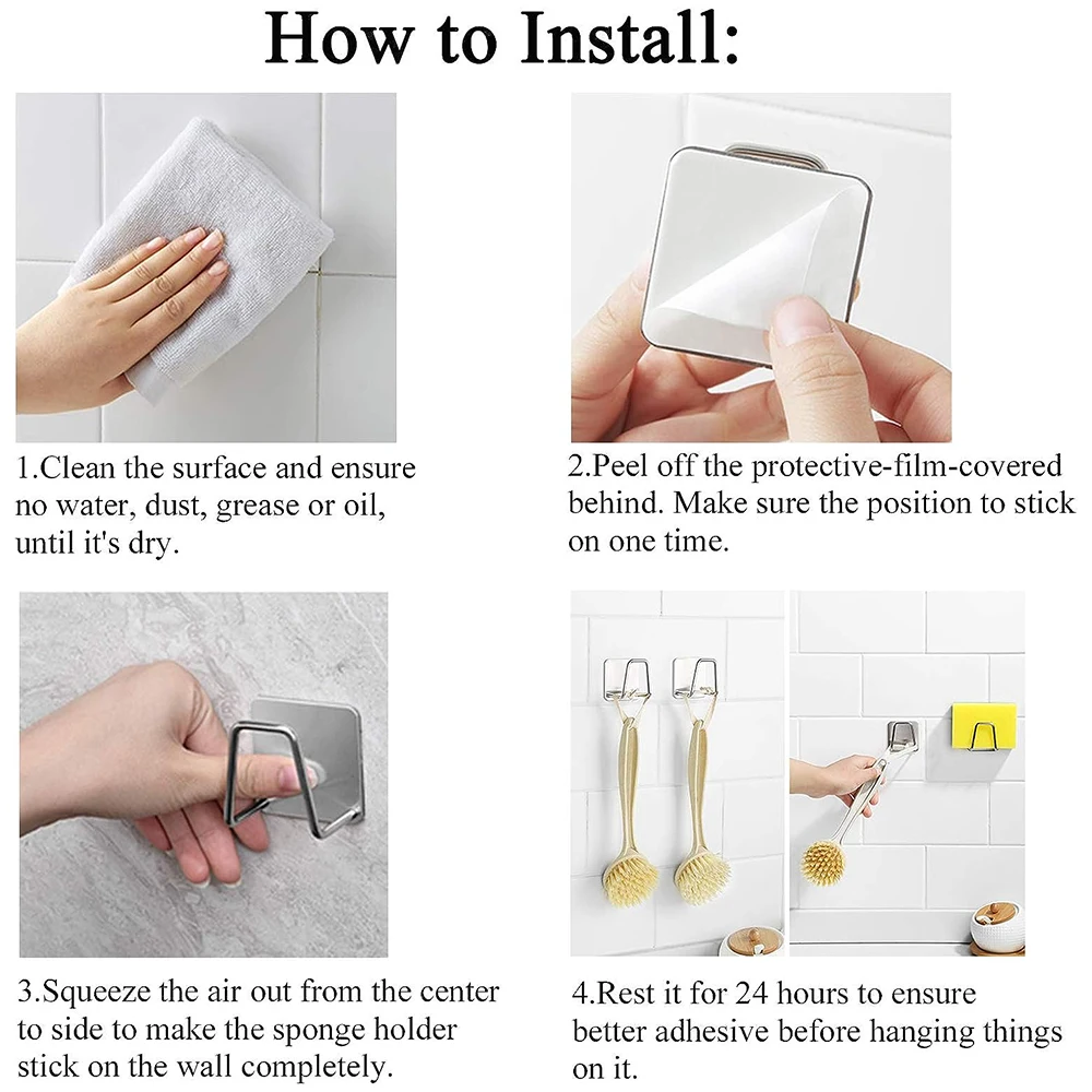 2 قطعة حامل إسفنجة حوض الفولاذ المقاوم للصدأ ، رف تجفيف استنزاف ذاتي اللصق ، منظم تخزين ملحقات خطافات الحائط #5