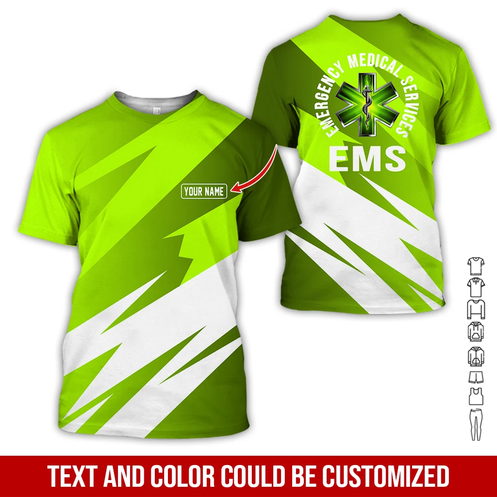 Custom Name Cosplay EMS EMT Medical Paramedic Worker Tattoo 3DPrint Summer Harajuku Streetwear Short Sleeves Casual T-Shirts X4