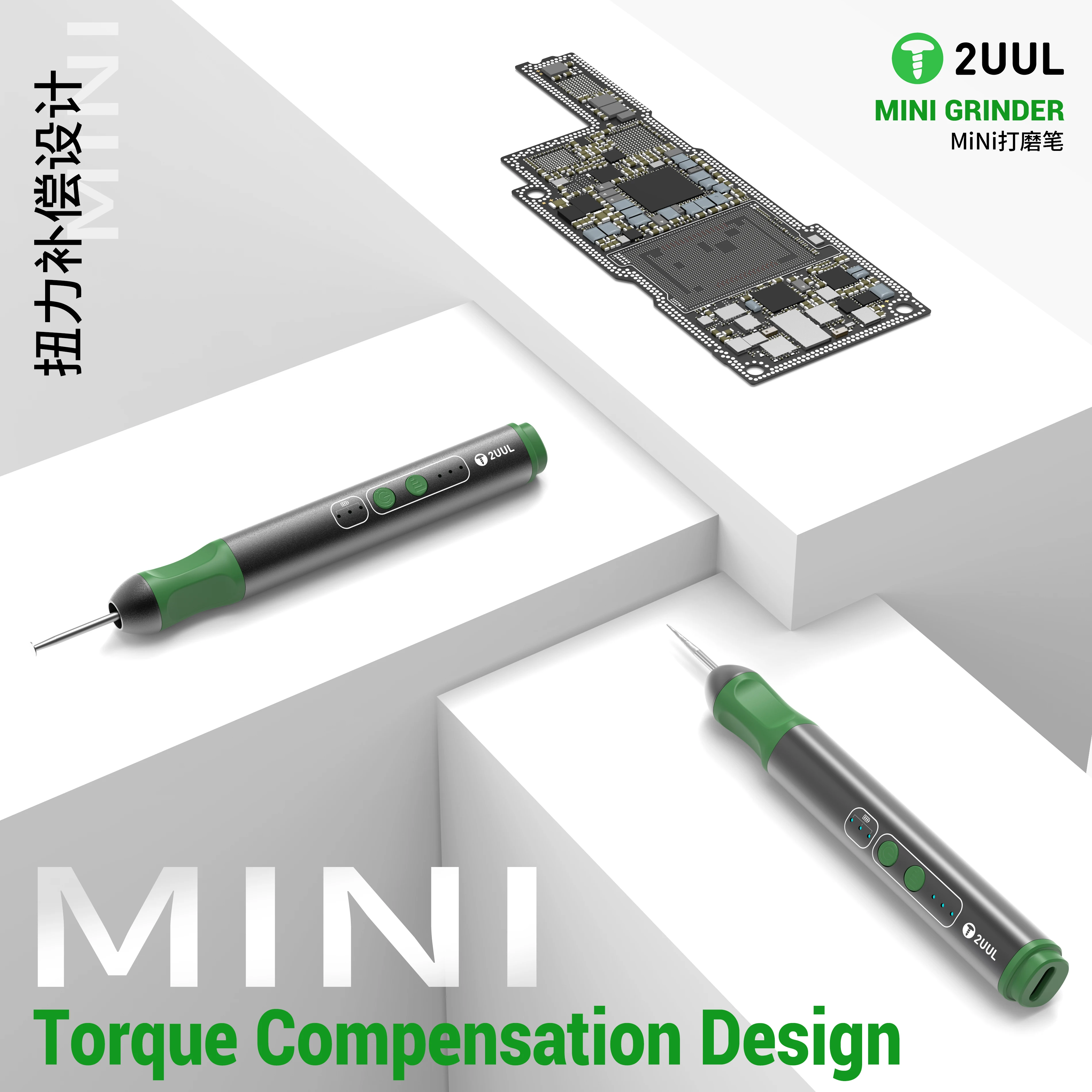 2UUL DA86 Mini Grinding Pen Set with 10 Grinding Heads for Mobile Phone Motherboard PCB Chip CPU Component Repair Grinding Tool