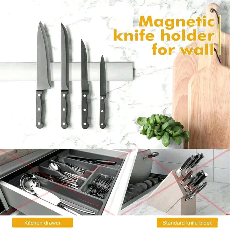 Magnetic Knife Holder For Wall Multipurpose Stainless Steel Magnetic Knife Strip Knife Rack Kitchen Utensil Organizer