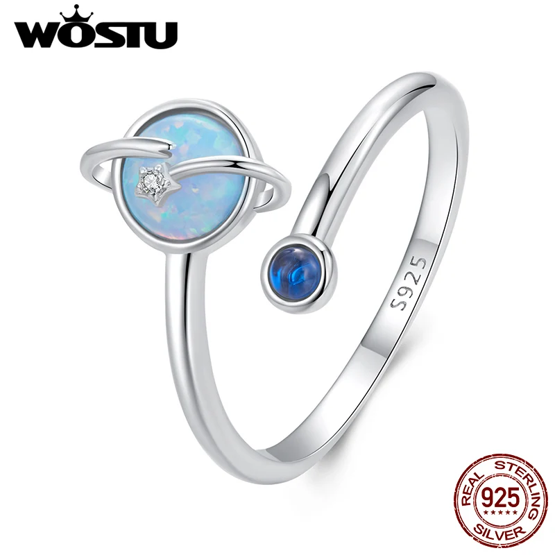 

WOSTU 925 Sterling Silver Opal Blue Planet Opening Ring For Women Creative Girl Birthday Jewelry Stackable Party Rings Gift