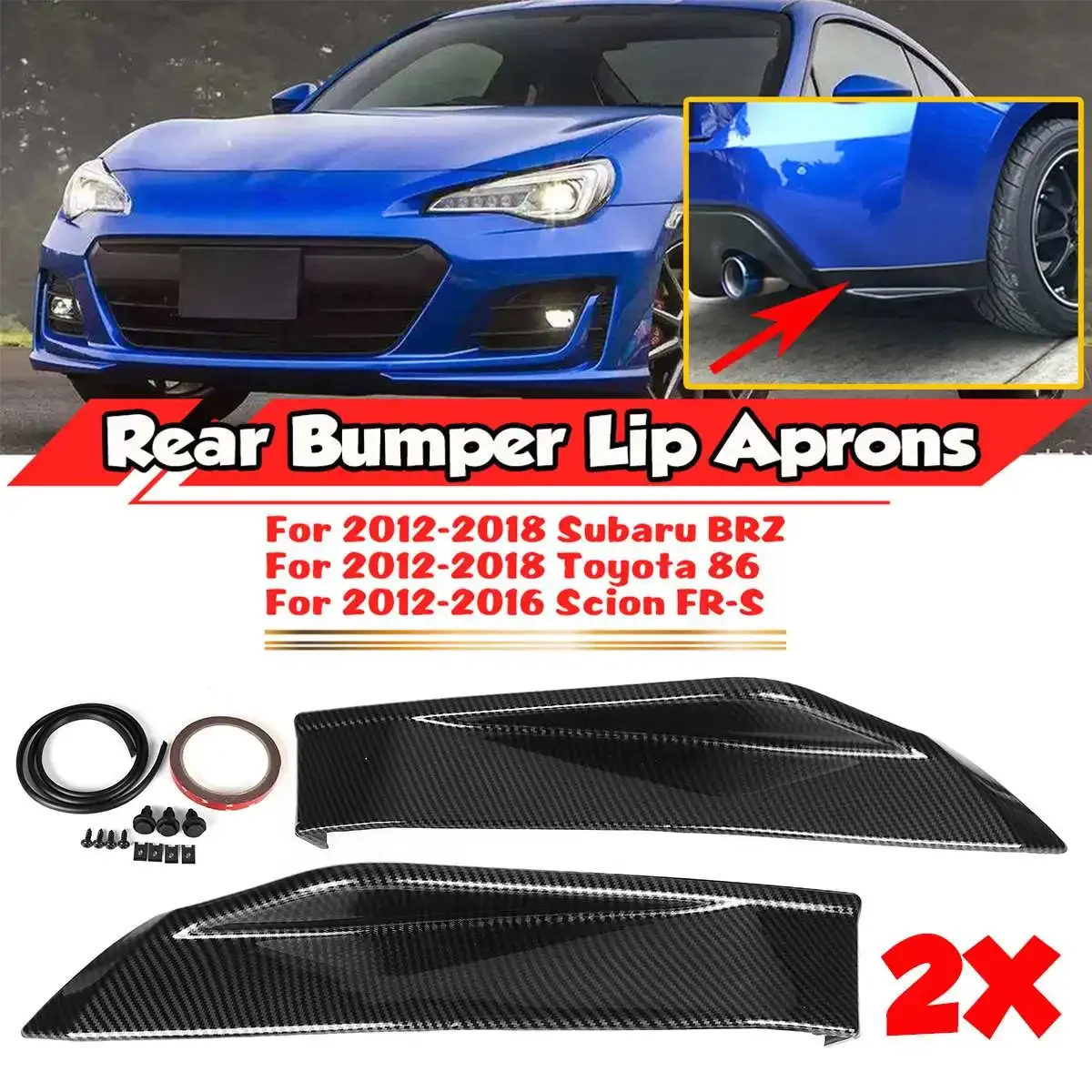 STi TS Style 2x Car Rear Side Bumper Lip Aprons Diffuser Splitter Canard Protector For Subaru BRZ For Toyota 86 For Scion FR-S