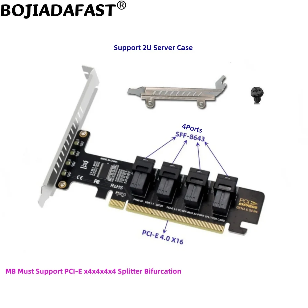 

PCI Express 3.0 PCI-E 4.0 16X 4 порта SFF-8643 Карта расширения адаптера для U2 NVME SSD