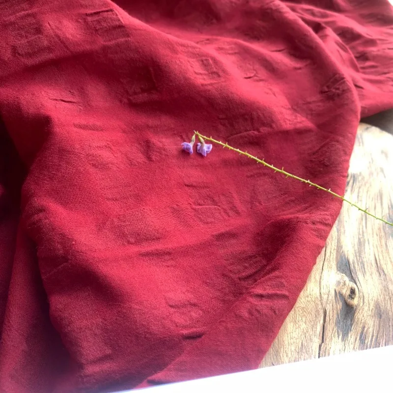 

Burgundy High Twist Fine Yarn Cotton Fabric Brand Custom Sheer Salt Shrink Check Lightweight Summer Dress Blouse Clothing Fabric