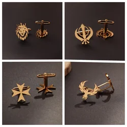 1Pair Stainless Steel Cufflinks Men Cuff ButtonLion Eagle Cross Sikh Symbol For Wedding Shirt Badge Pin Business Shirt Cuffli