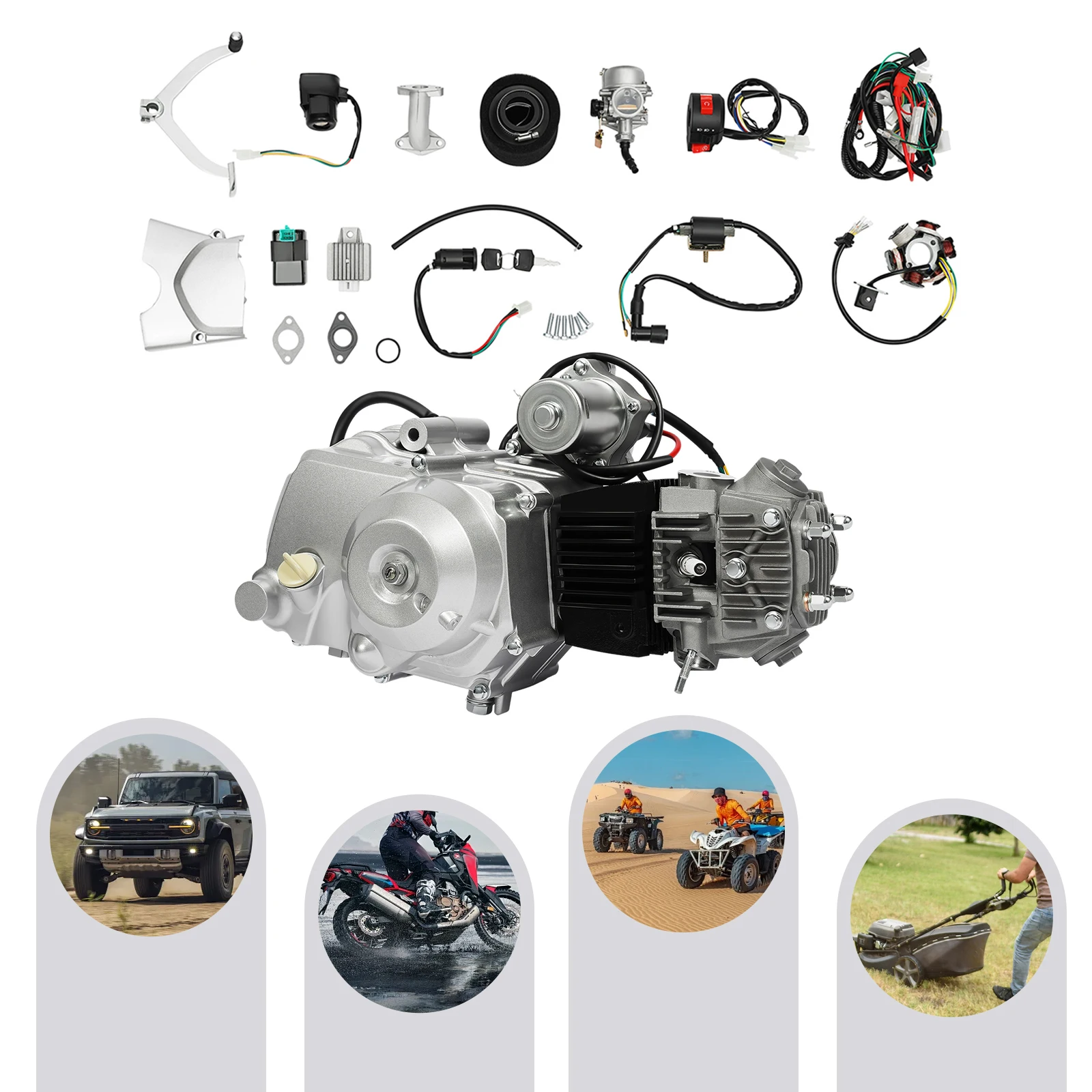 125CC 4 Stroke Electric Motor Semi Auto Engine CDI+Reverse for ATV Quad Go Kart