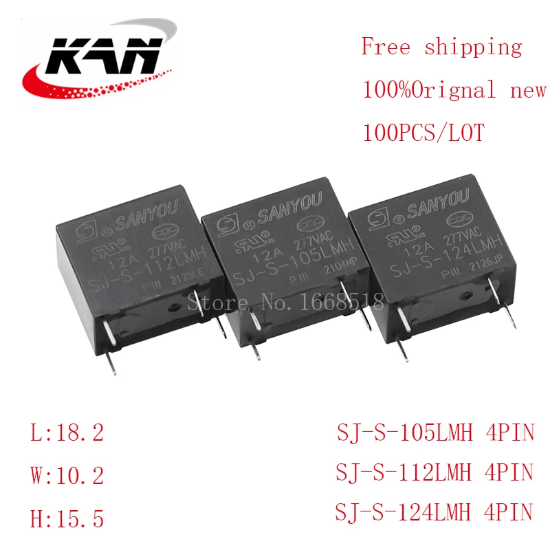 Free shipping 100pcs relay SJ-S-105LMH SJ-S-112LMH SJ-S-124LMH 5VDC 12VDC 24VDC 12A 277VAC 4PIN Original New