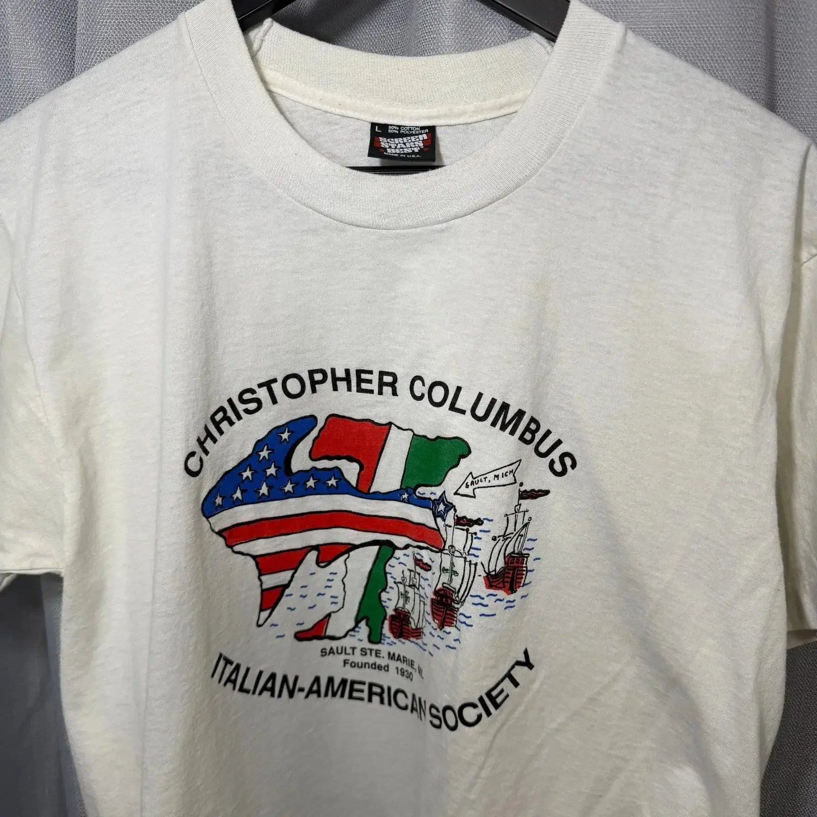 Vintage Christopher Columbus Italian American Society T Shirt Men's Large Thin 90s vintage Washed designer clothes Unisex