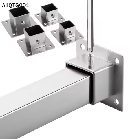 Stainless Steel Square Tube Connector 1/2 Sets Flange Base Elbow Corner Joint Fence Rail Clamps Outer Dia 25/30/35mm