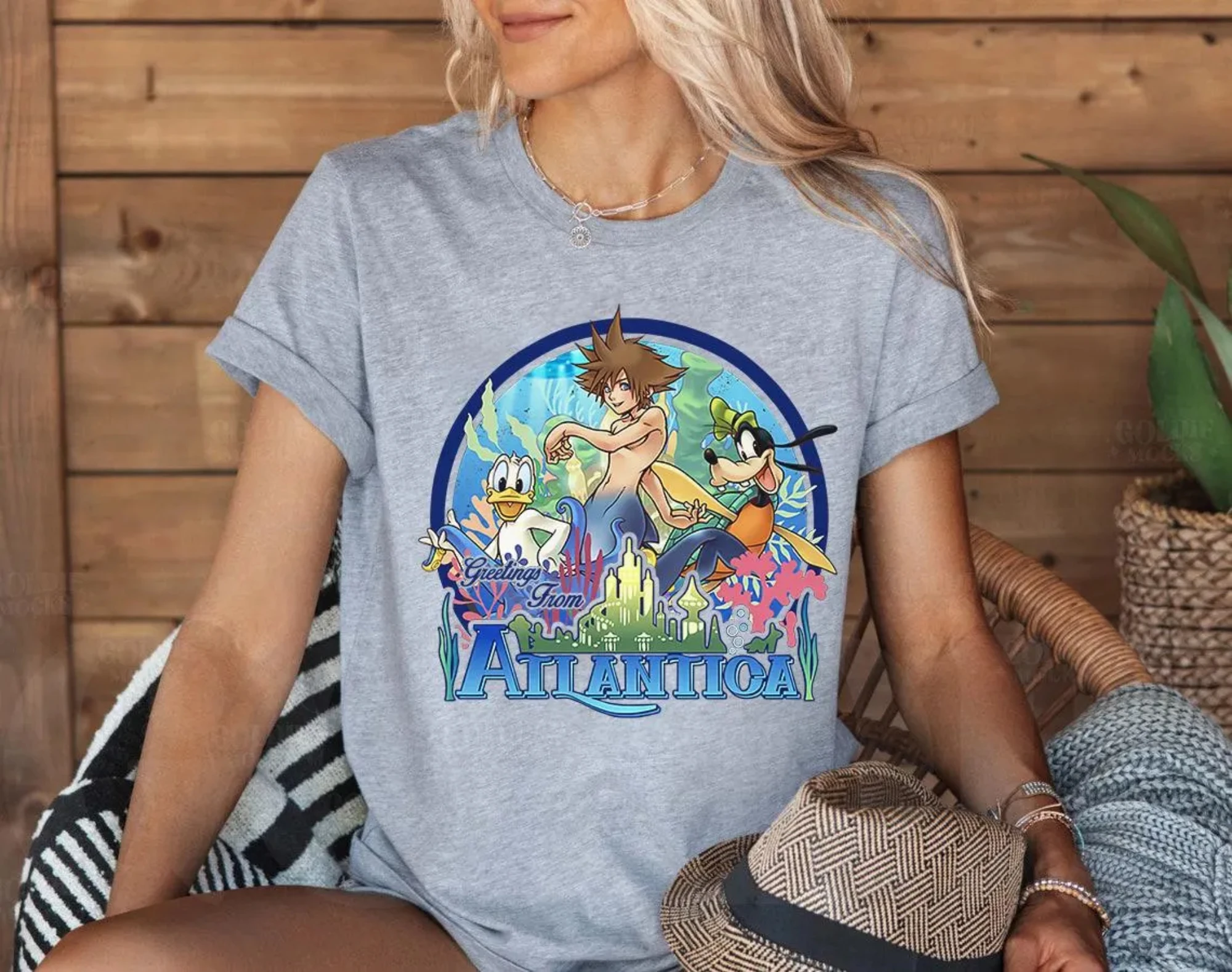 디즈니 킹덤 하츠 1 아틀란티카의 인어 친구들 도널드 구피 티셔츠, 디즈니랜드 가족 매칭 셔츠, WDW 여행 티셔츠