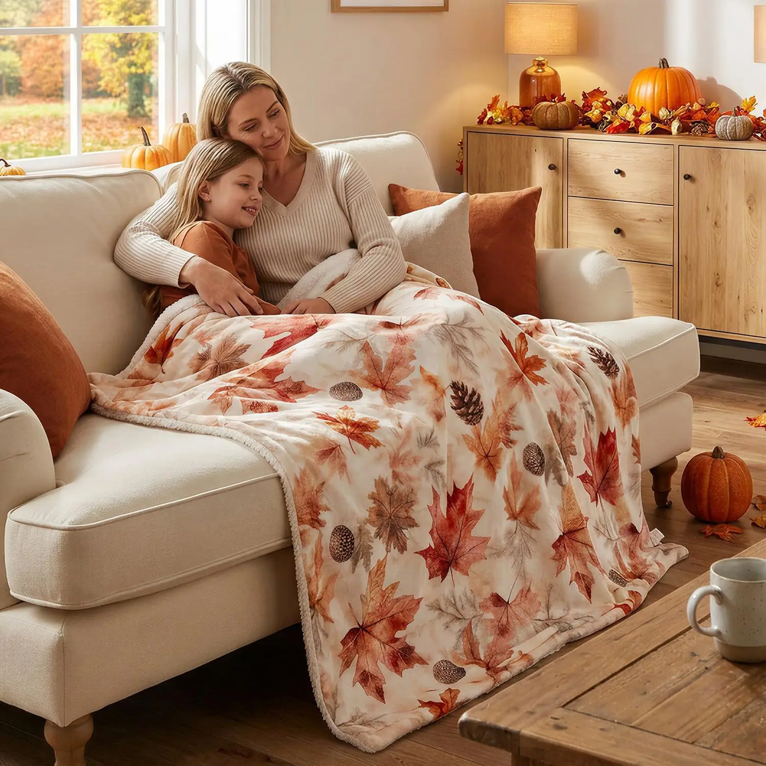 EVERLORIA Fall Throw Blanket 50"x60", Soft Warm Flannel Sherpa Fleece Autumn Maple Leaves Blanket, Orange Fall Throw for Sofa Couch Bed, Cozy Farmhouse Thanksgiving Home Decor Gift - view 6