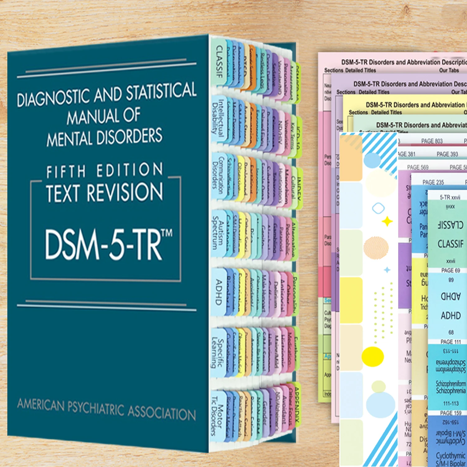 Zakładki indeksowe dla DSM-5-TR, zakładki indeksowe DSM-V-TR z kodem kolorystycznym z przewodnikiem po wyrównaniu i arkuszem opisu zaburzeń oraz pustymi zakładkami. (100szt）