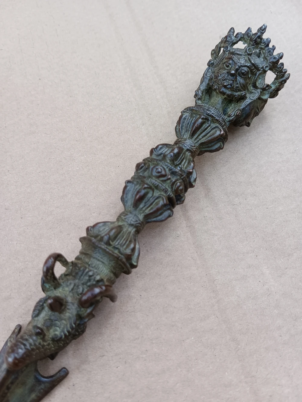 Vintage Tibetan Bronze Buddhist Phurpa Dorje Phurba Kapala Tibet Vajra Buddha Wand Talisman Apotropaion