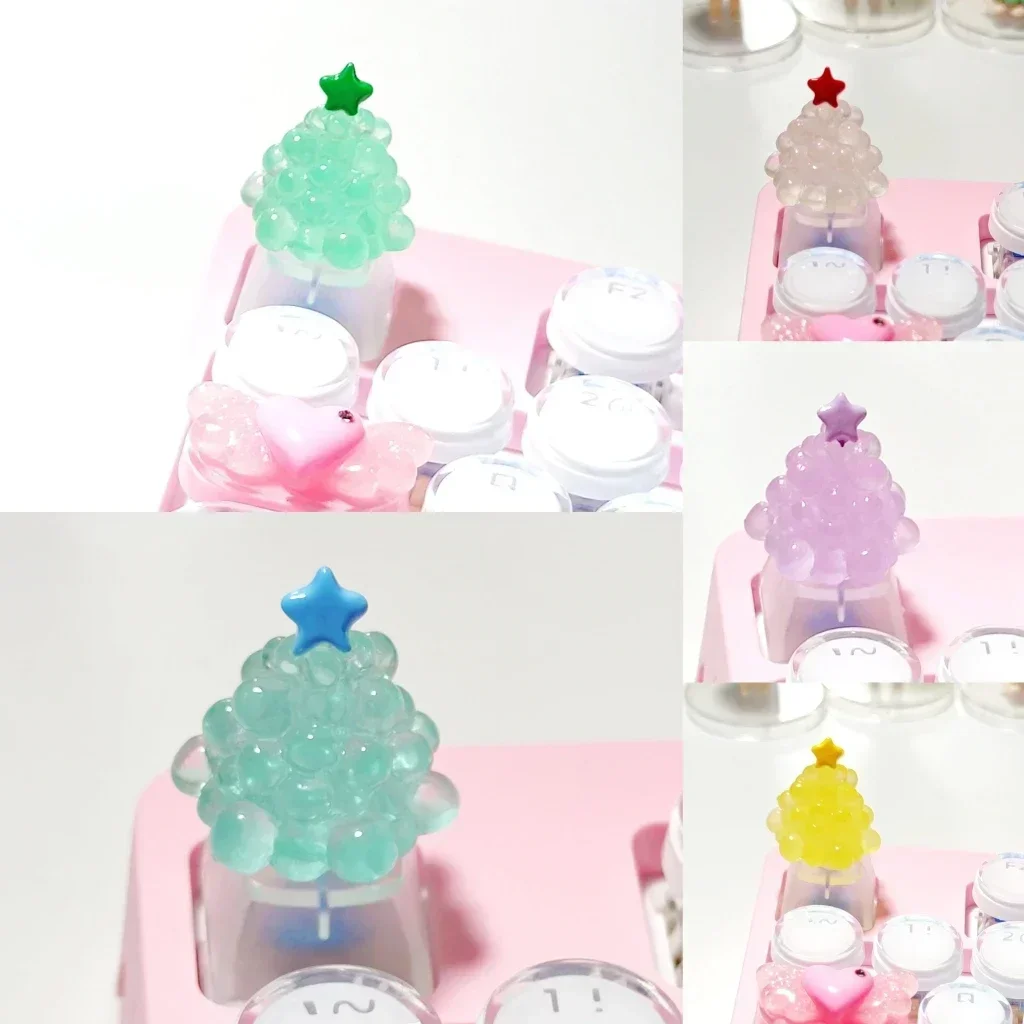 Handmade new transparent ice cubes Christmas cute Christmas tree mechanical keyboard keycap R4 cross shaft available