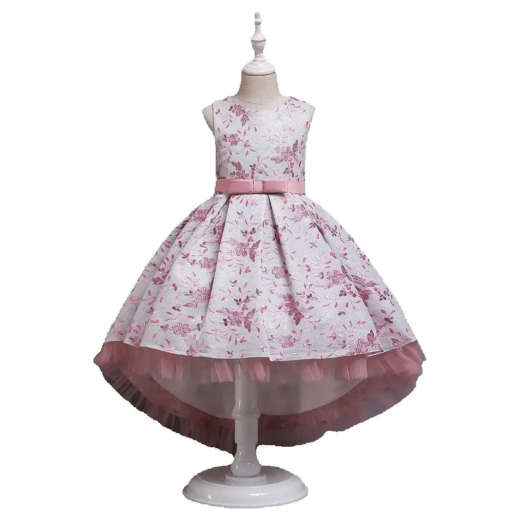فستان الأميرة المطرز بدون أكمام باللون الوردي البازلاء لعمر 3-10 سنوات #1